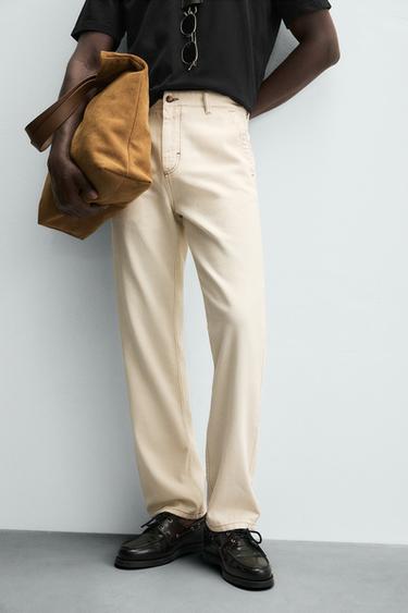 CONTRAST STITCHING TROUSERS - Ecru by Zara - Image 4