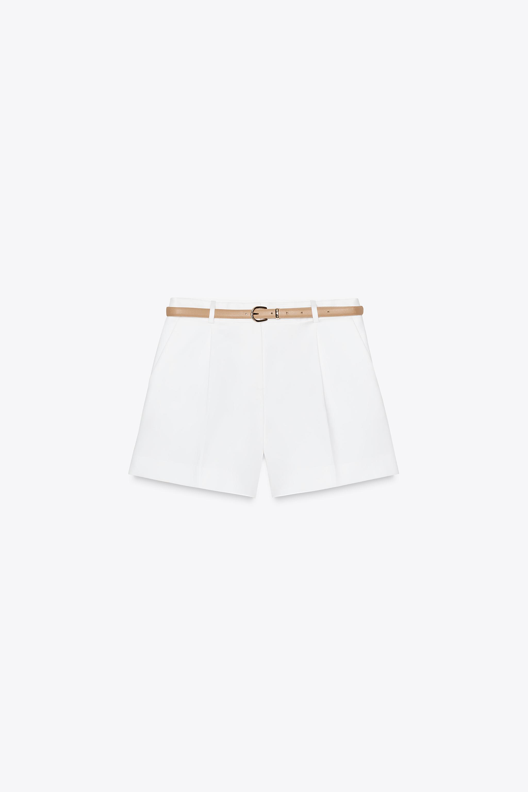 Shorts Pantaloncino Bianco Zara BERMUDA CON PINCES E CINTURA