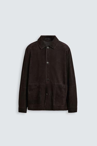 SOBRECAMISA PIEL ANTE - Marrón oscuro de Zara