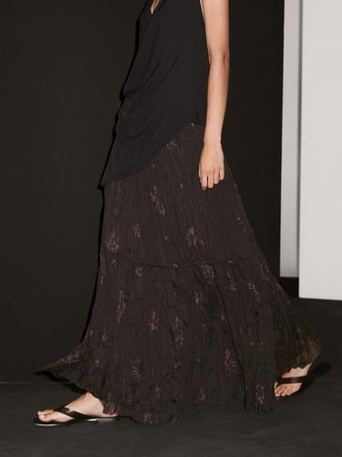 Zara Long pleated skirt with embroidered detail - Chocolate - Image 0