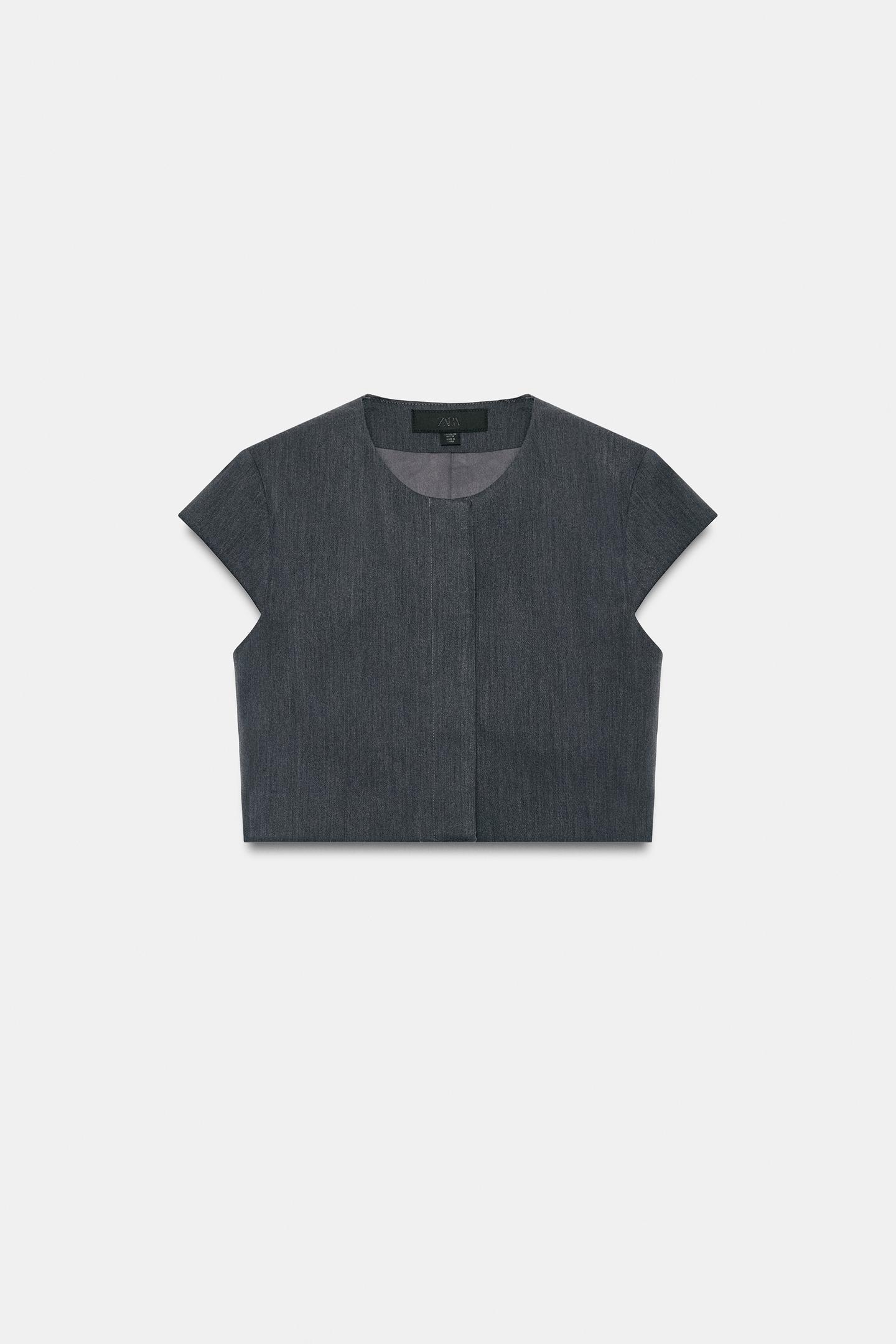 Женский топ Zara Two-Piece Crop Top, цвет: Тёмный серый — фото 4