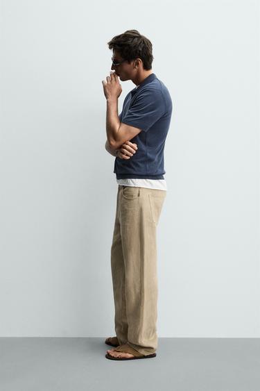 WASHED TEXTURED KNIT POLO SHIRT - Blue / Indigo by Zara - Image 3