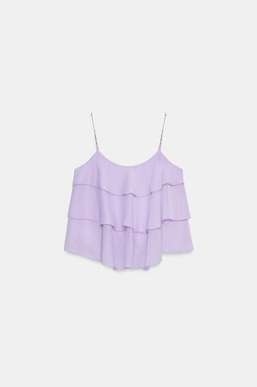 RUFFLED BEADED STRAP TOP - Lilac by Zara - Image 7