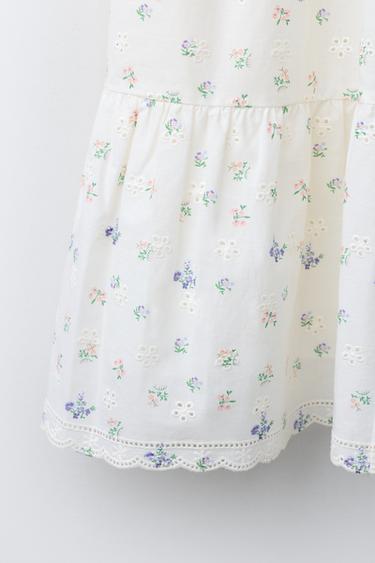 SCHIFFLI EMBROIDERY LACE TRIM DRESS - Ecru by Zara