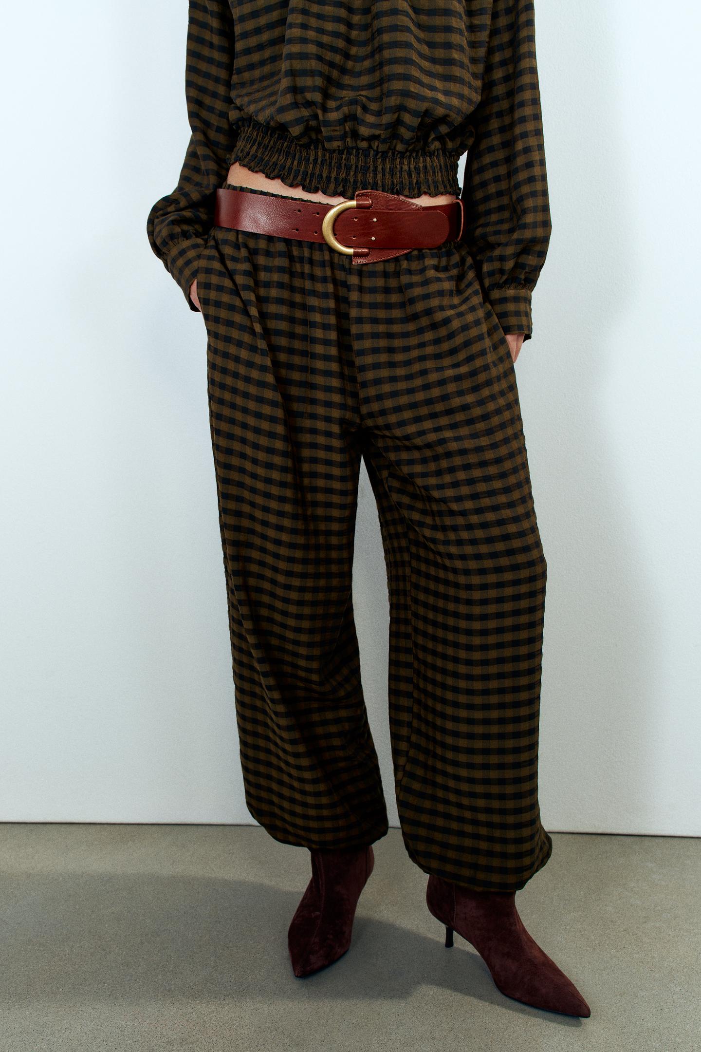 Брюки Zara Plaid, цвет: Тёмный коричневый — фото 2