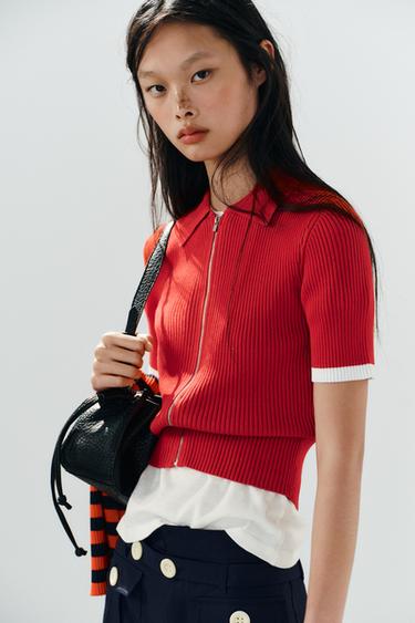 RIBBED KNIT POLO SHIRT - Red / White by Zara