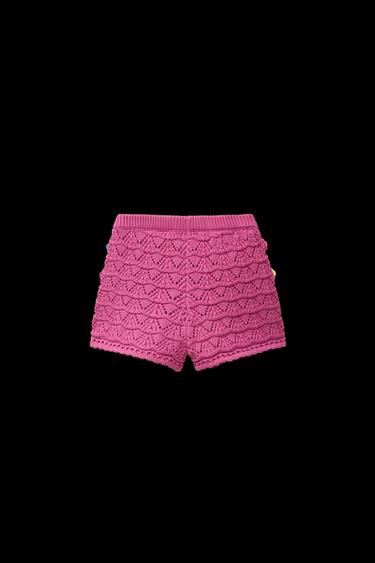 FLORAL CROCHET KNIT BERMUDA SHORTS - Fuchsia by Zara