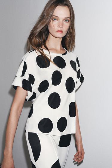 ZW COLLECTION POLKA DOT TOP - Black / White by Zara