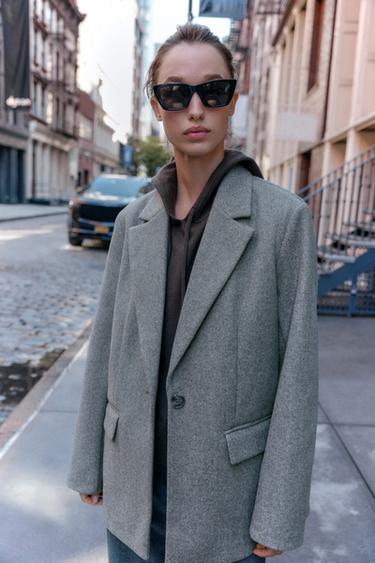 Zara 單鈕扣柔軟西裝外套 - 斑紋灰色
