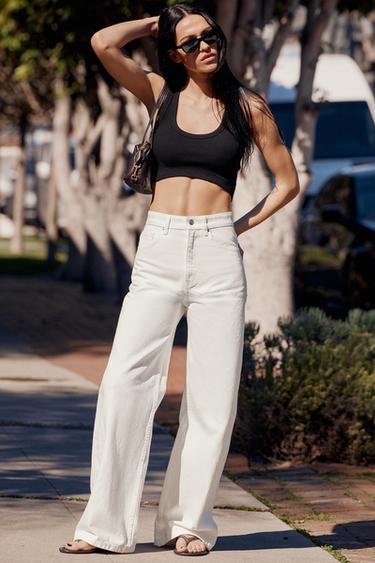 TRF EXTRA WIDE-LEG HIGH-WAIST JEANS - Oyster-white by Zara