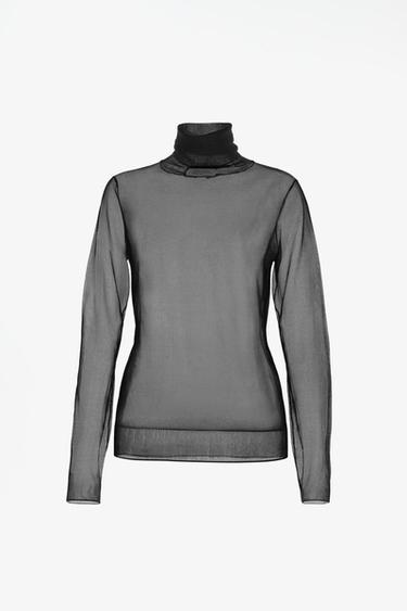 LIMITED EDITION SEMI-SHEER HIGH NECK SWEATER — Black 1