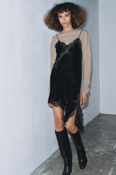 Zara VELVET LACE DRESS ZW COLLECTION - Black