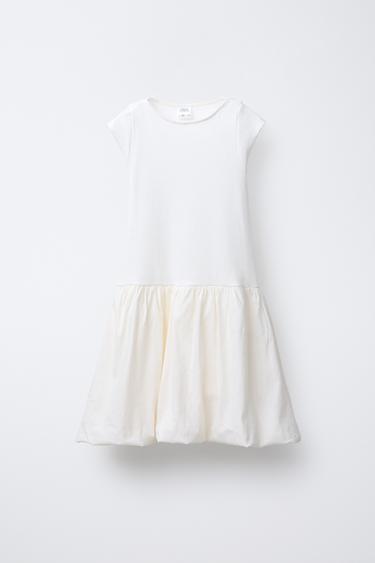 VESTIDO COMBINADO GLOBO - Blanco roto de Zara