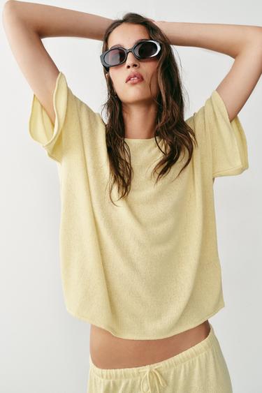 Zara RUSTIC CAPE SLEEVE TOP - Light yellow