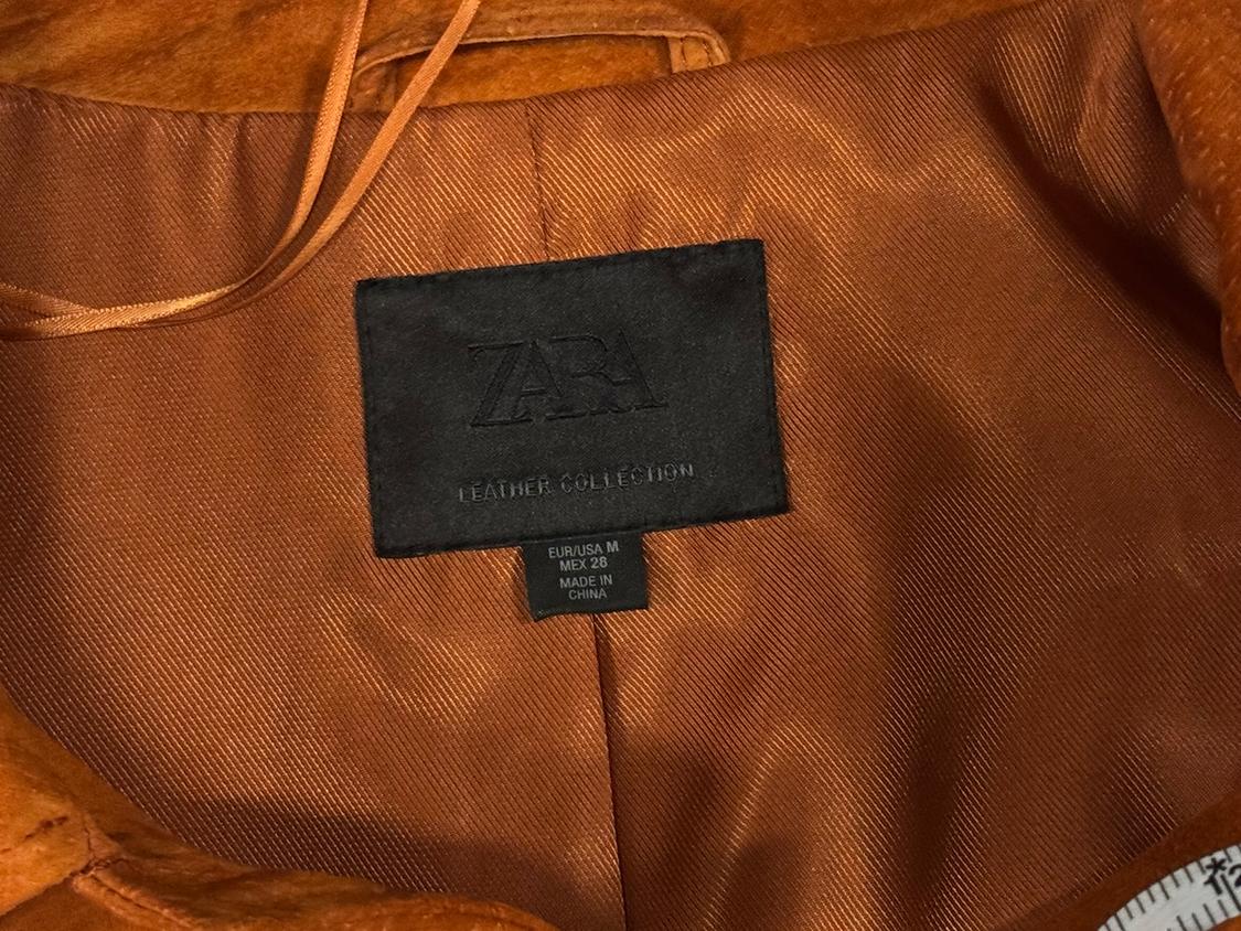 NEW ZARA NWOT BUTTON DOWN BURNT ORANGE 100 SUEDE LEATHER JACKET. - Image 7