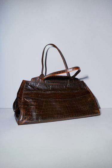 LEATHER MAXI CITY BAG - Chocolate by Zara
