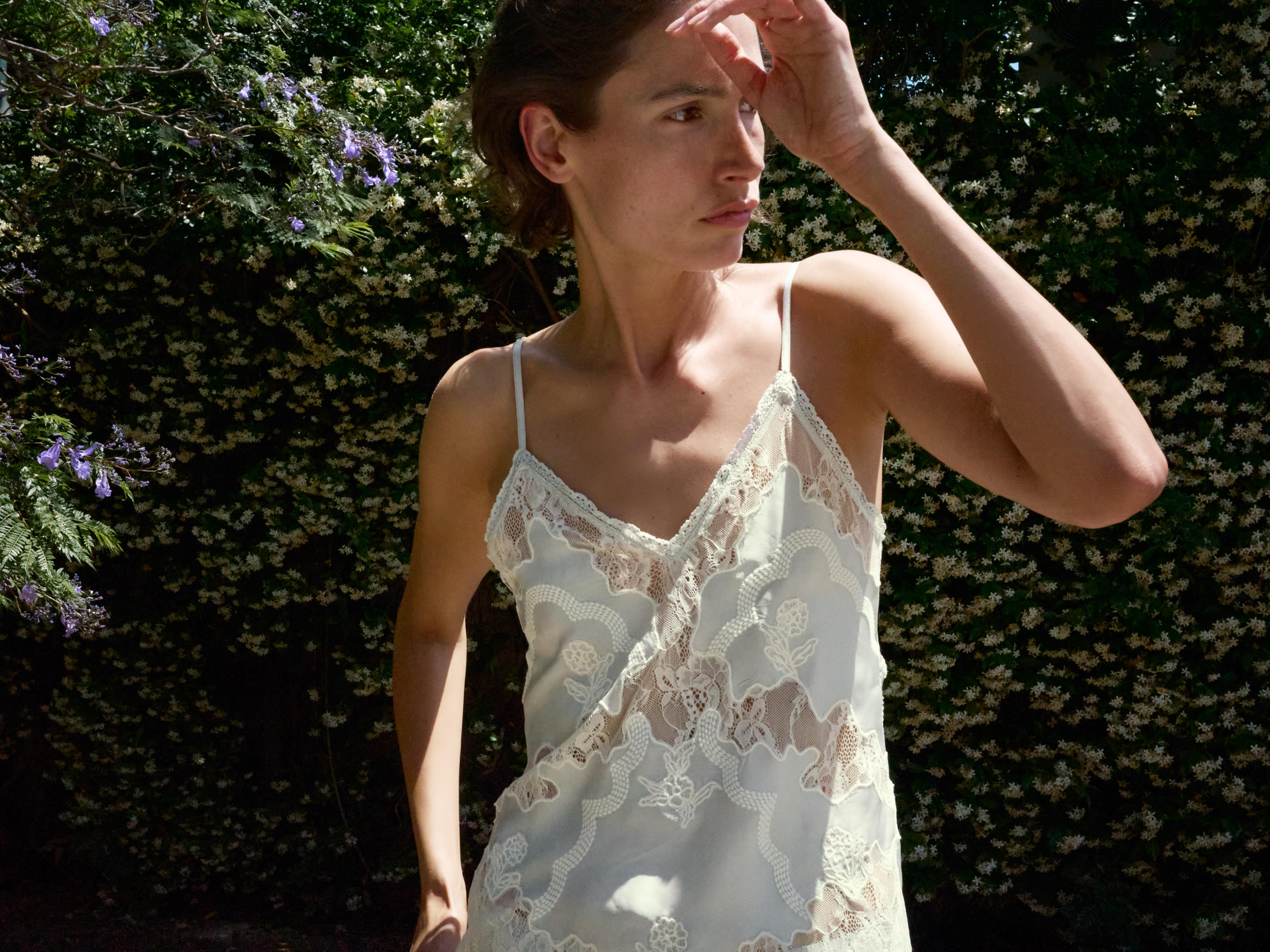 EMBROIDERED LACE SATIN EFFECT TOP