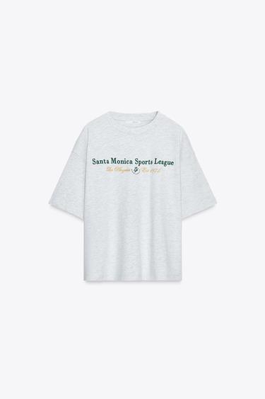 T-SHIRT WITH COTTON SLOGAN - Grey marl by Zara - Image 0