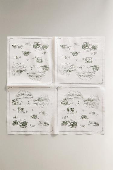 PAPER NAPKIN WITH FARM PRINT (PACK OF 20) - Green by Zara - Image 1