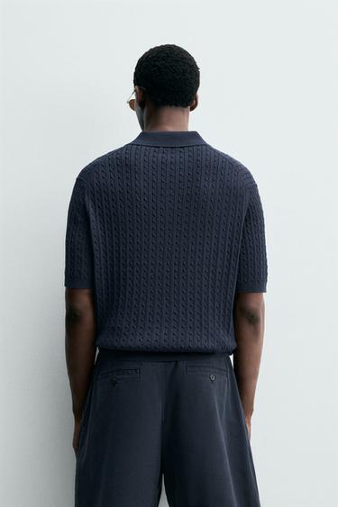 REGULAR FIT TEXTURED KNIT POLO SHIRT - Navy blue by Zara - Image 2