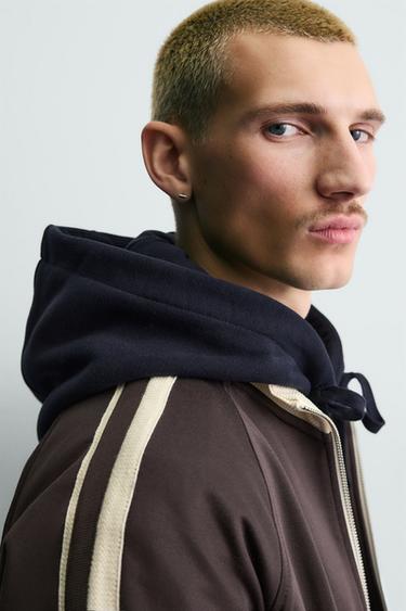 STRIPED ZIP-UP SWEATSHIRT - Burgundy by Zara