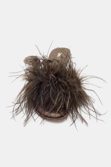 FEATHER FLAT SANDALS - Chocolate Brown by Zara - Image 2