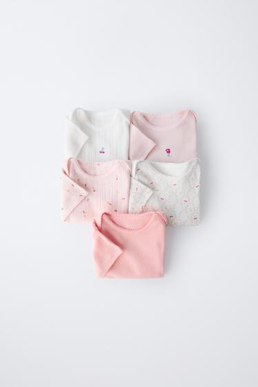 Zara FIVE-PACK OF EMBROIDERED FLORAL BODYSUITS - Pink