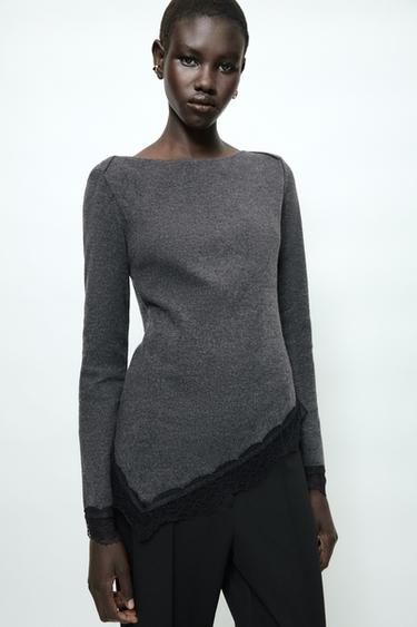 SOFT-TOUCH LACE TOP - Anthracite grey by Zara