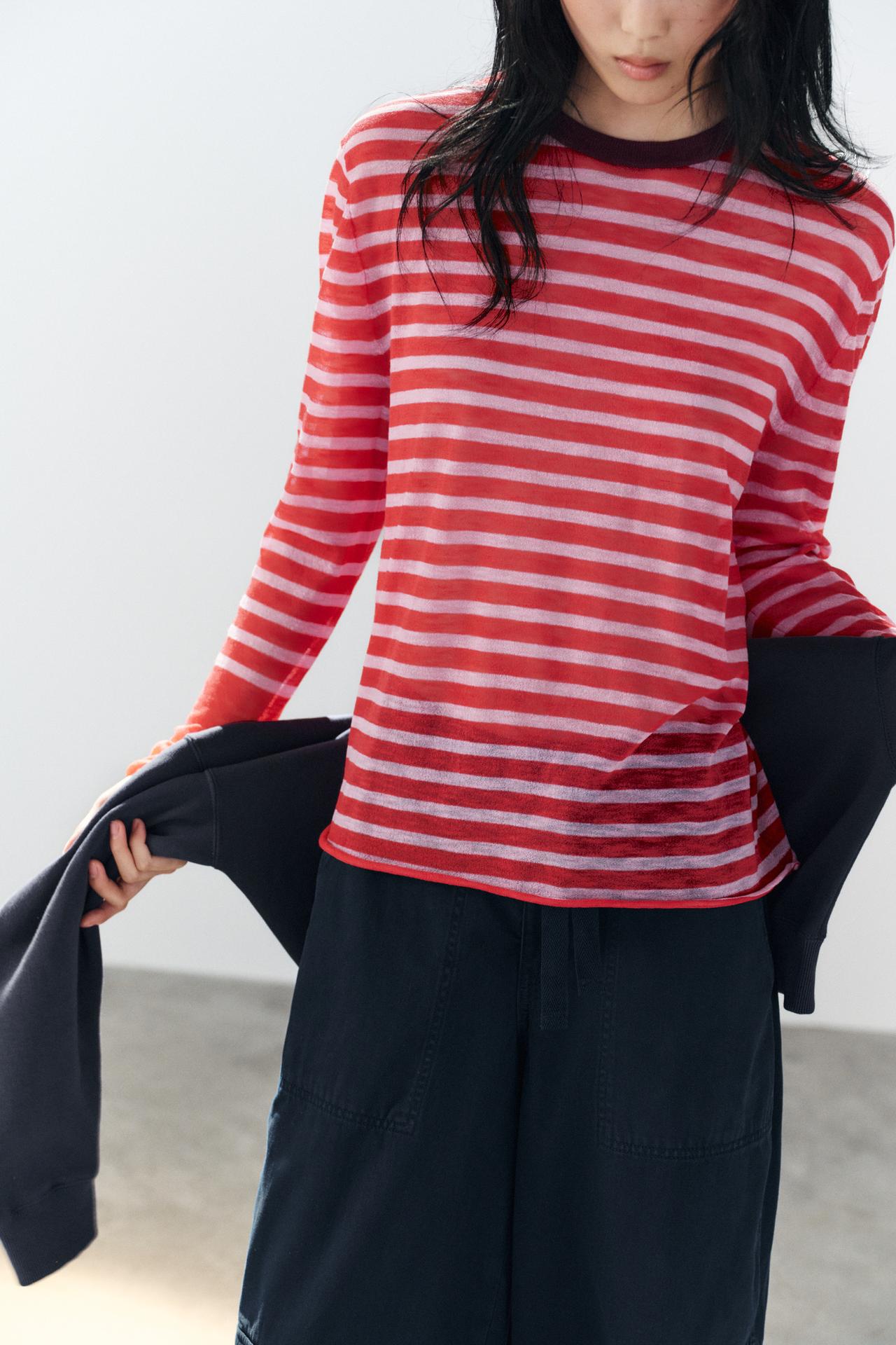 STRIPED KNIT SWEATER — Red Stripe