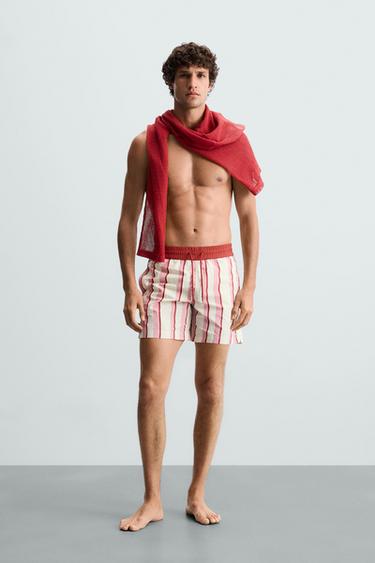 STRIPED LONG SWIMMING TRUNKS - Pink by Zara - Image 0