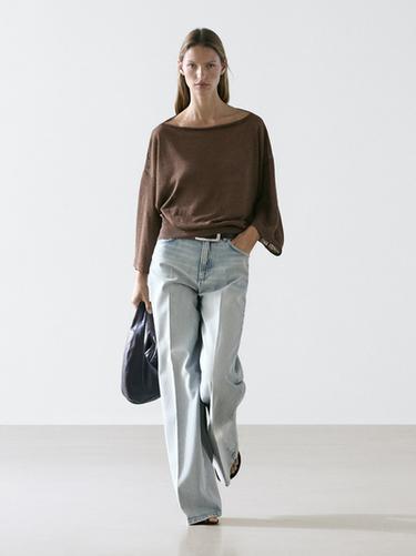 T-shirt en maille col bateau lin - Marron de Zara - Image 0