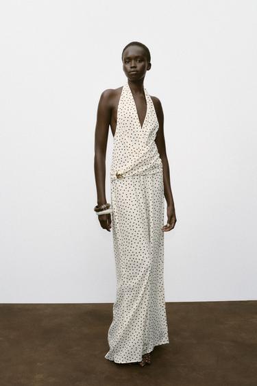 HALTERJUMPSUIT MET STIPPEN - Ecru / Bruin van Zara - Afbeelding 0