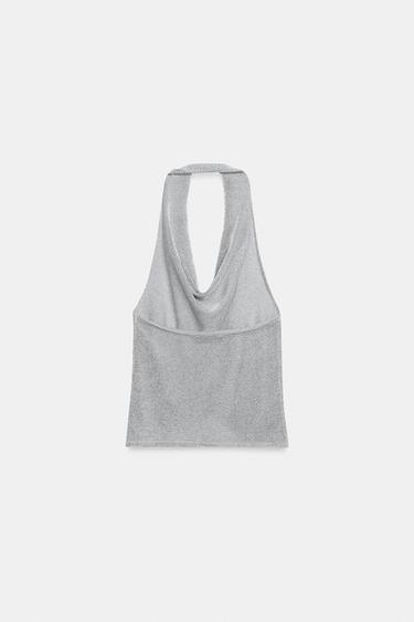 STRICK-TOP MIT NECKHOLDER UND METALLIC-GARN - Silber von Zara