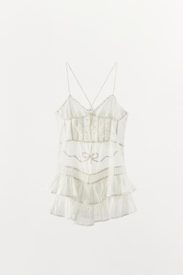 ROBE COURTE À NŒUDS ET VOLANTS - Blanc de Zara - Image 4