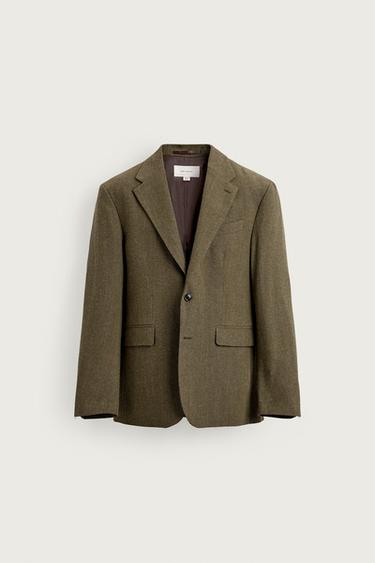 TEXTURED WOOL BLEND BLAZER - Khaki by Zara