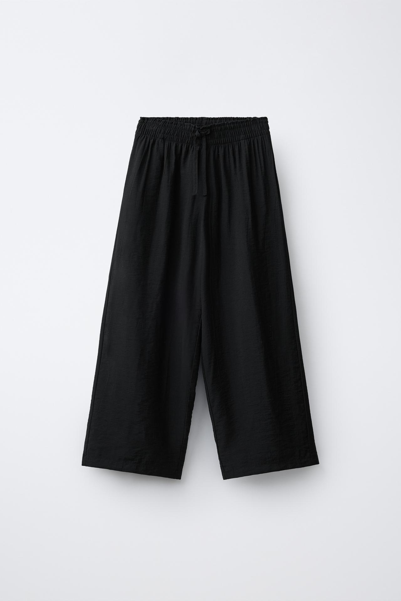 WRINKLE LOOK WIDE LEG PANTS — Black
