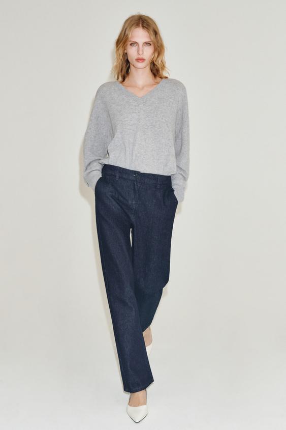 Zara ZW COLLECTION ELASTIC WAIST PANTS - Blue - Image 0