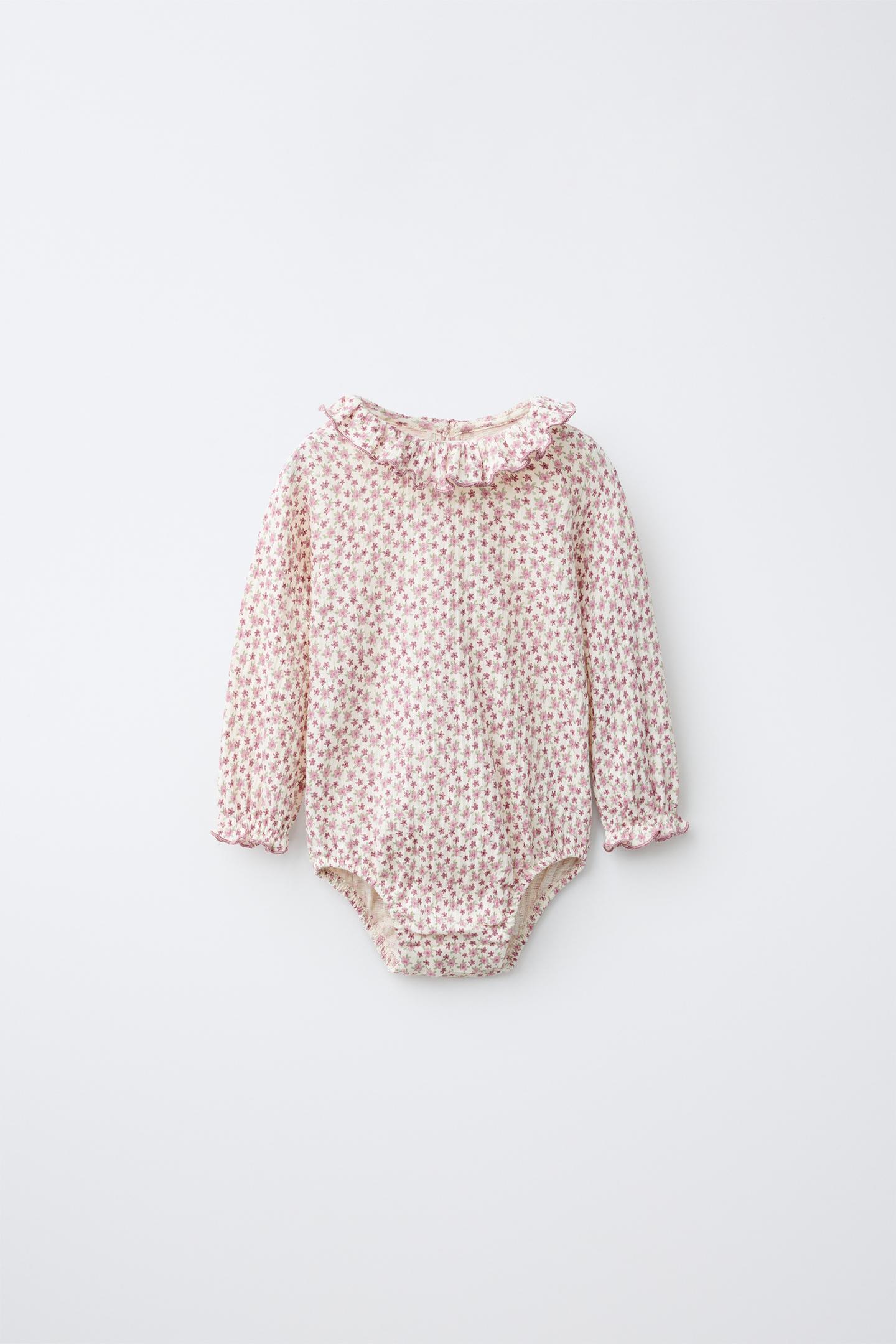 Боди для детей, цветочный принт — Zara, цвет: Пастельный розовый