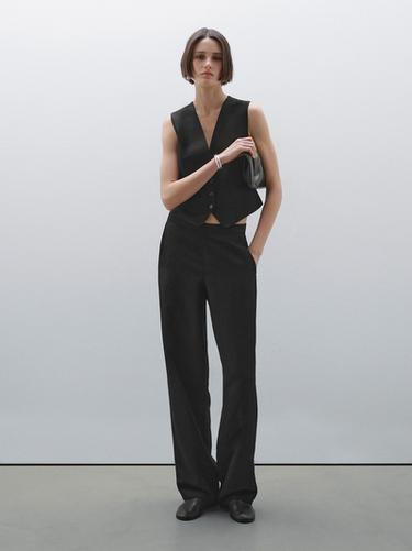 Zara Cropped V-neckline waistcoat - Black - Image 0