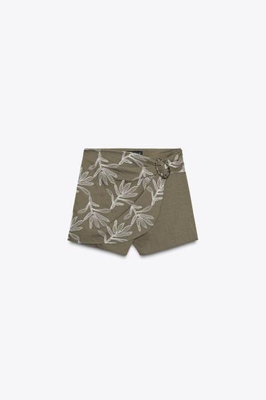 EMBROIDERED WRAP SKORT - Khaki by Zara