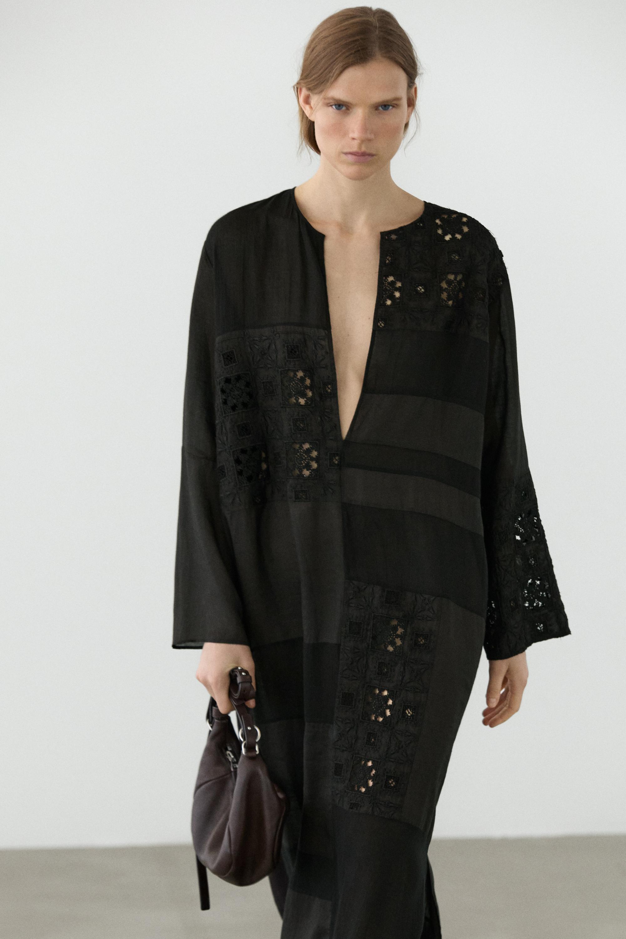 Flowing embroidered kaftan dress