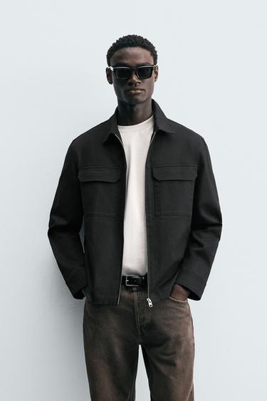 Zara RELAXED FIT POCKET OVERSHIRT - Black