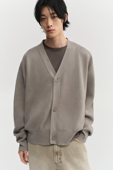 TEXTURED COTTON CARDIGAN - Taupe grey by Zara
