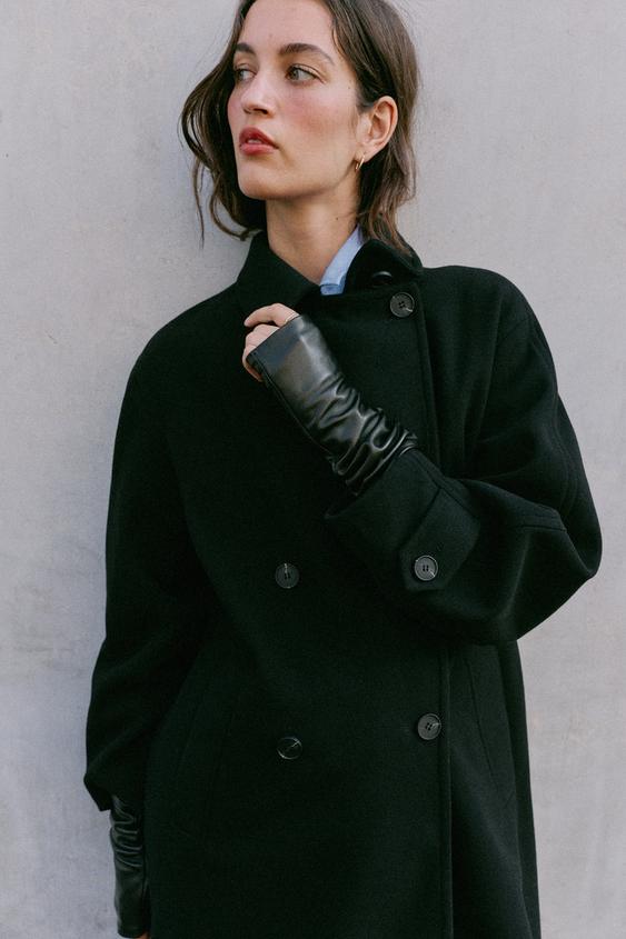 100% LEATHER LONG MITTENS - Black by Zara - Image 0