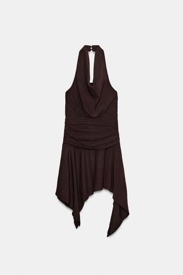 ROBE COURTE HALTER À BAS ASYMÉTRIQUE - Marron foncé de Zara - Image 6