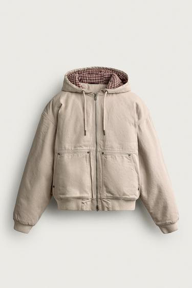 CONTRAST HOODIE QUILTED JACKET — Stone 1
