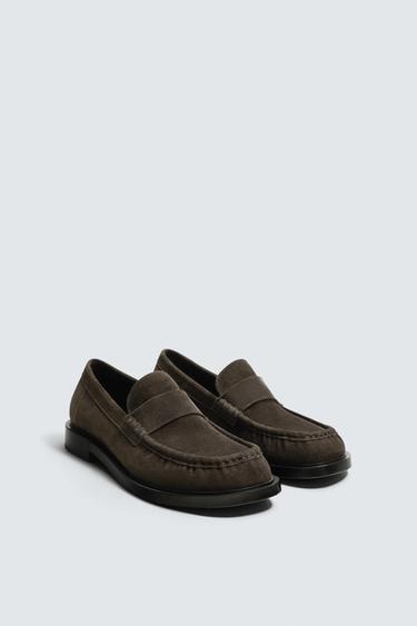 Zara LEATHER PENNY LOAFERS - Brown