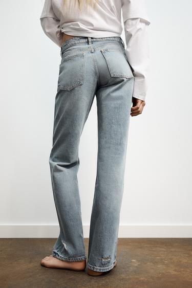 TRF RIPPED LOW-RISE WIDE-LEG JEANS - Blue grey by Zara