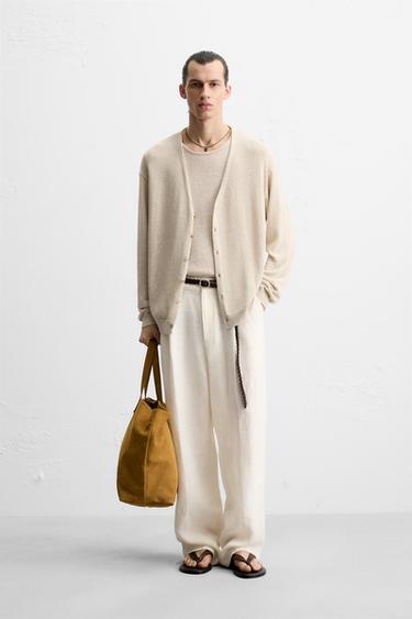 TEXTURED LINEN CARDIGAN - Light beige by Zara - Image 0