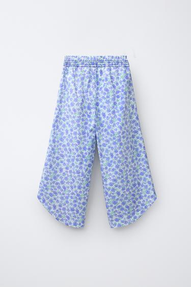 PANTALON À JAMBES LARGES IMPRIMÉ FLEURI - Bleu / Lavande de Zara - Image 2